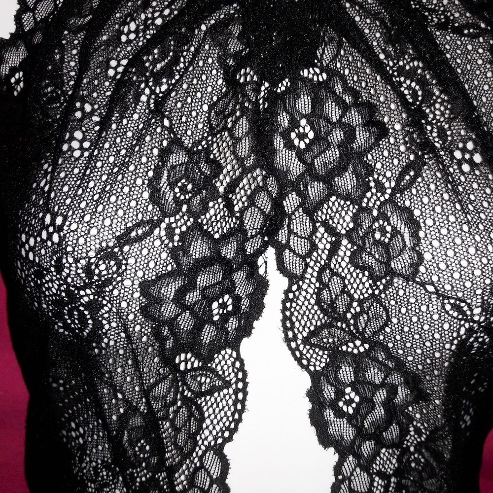 Black Mesh Lace Halter Bodysuit Romper Teddy O/S - Picture 3 of 5